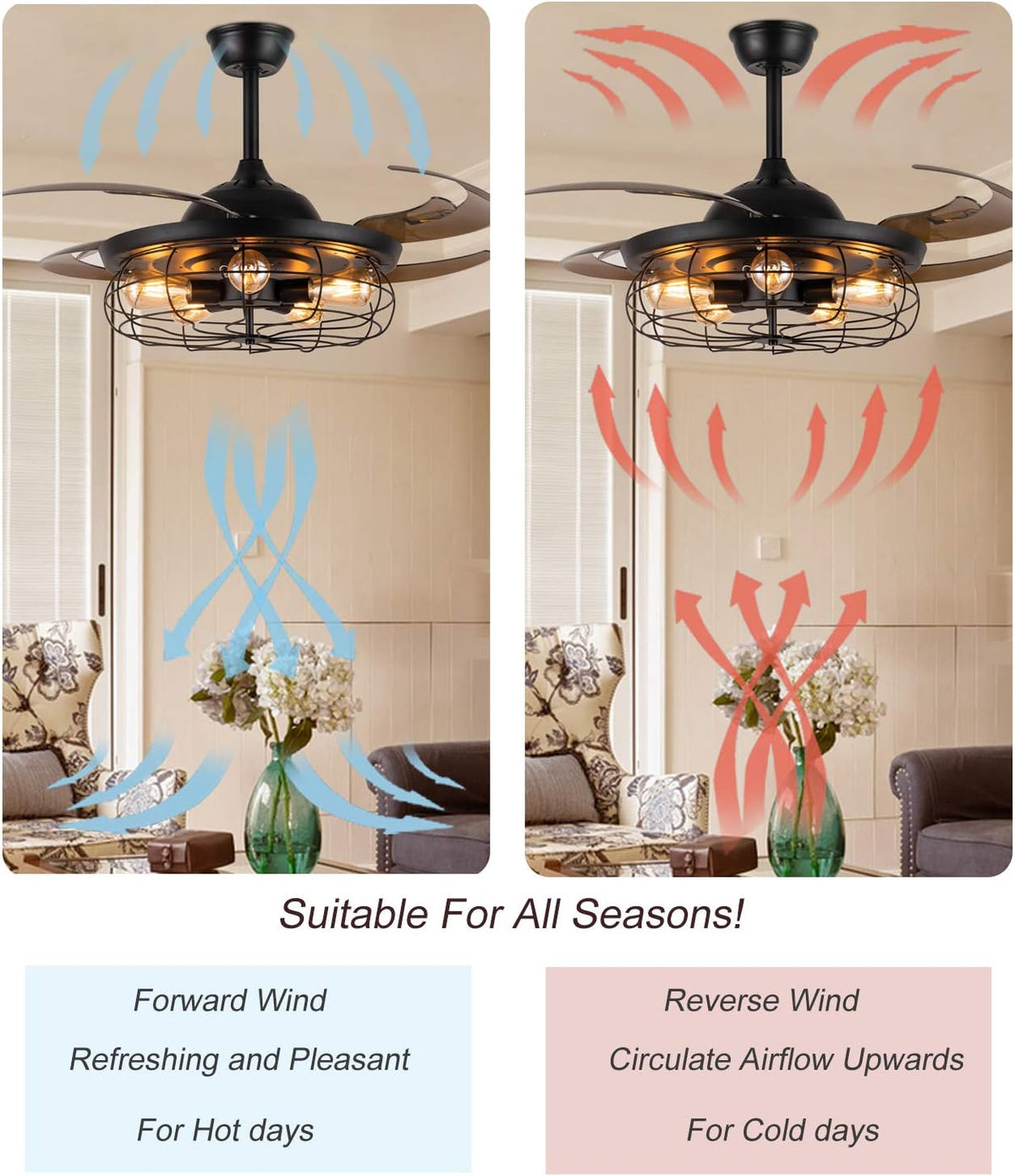 48 Reversible Industrial Ceiling Fan with Lights and Remote Black M822438