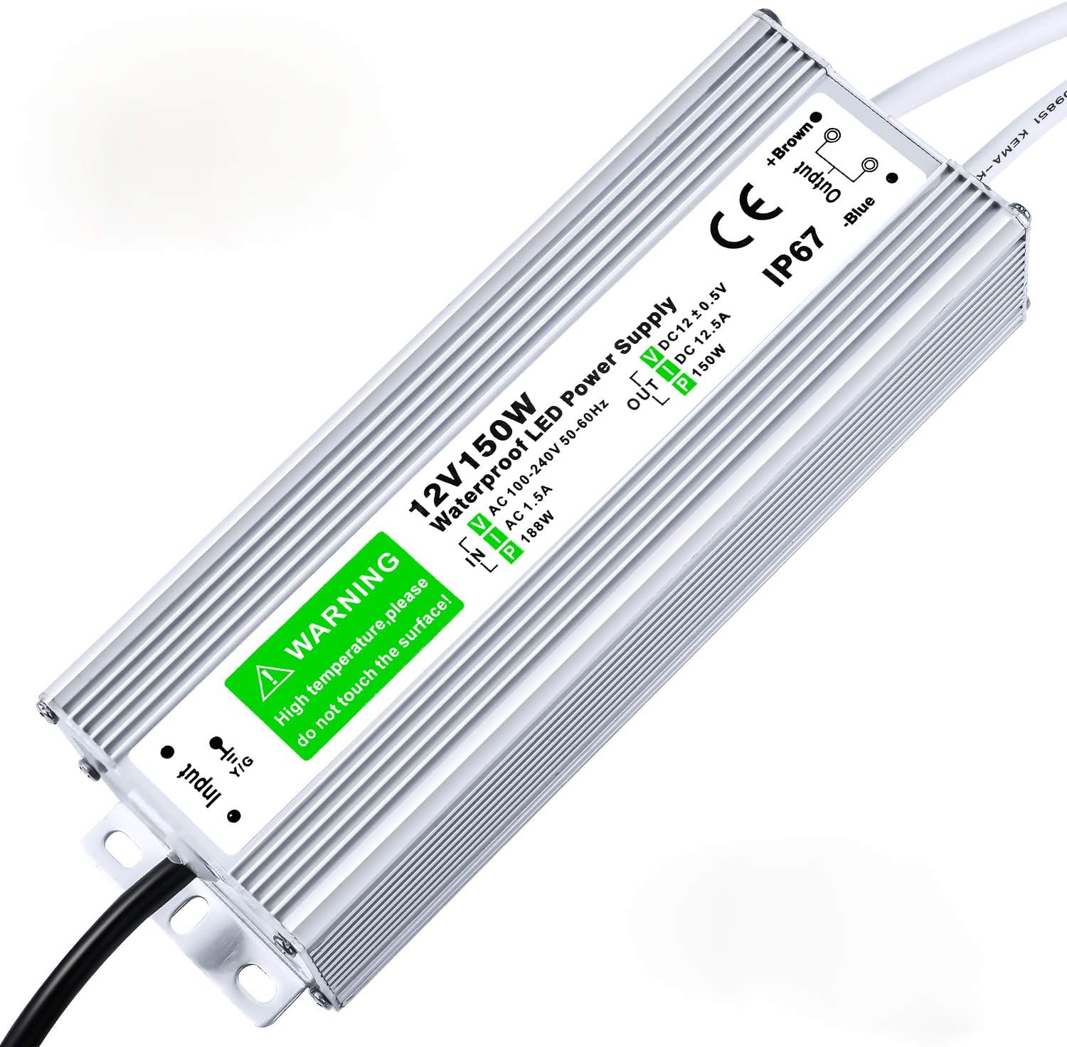LEDMO IP67 Power Supply 300 Watts DC12V 25A AC/DC Driver Transformer Adapter Low Voltage Output with 3-Prong Plug 3.3 Feet Cable Y514