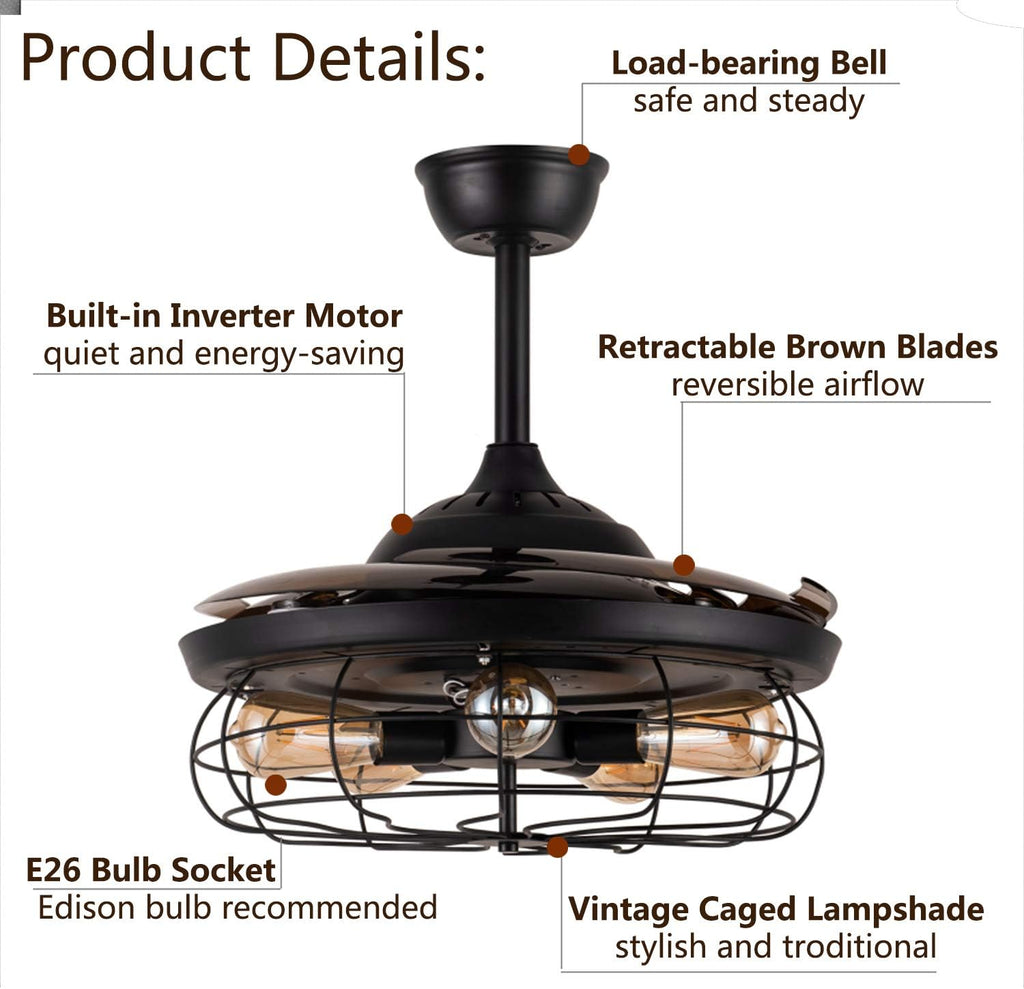 48 Reversible Industrial Ceiling Fan with Lights and Remote Black M822438