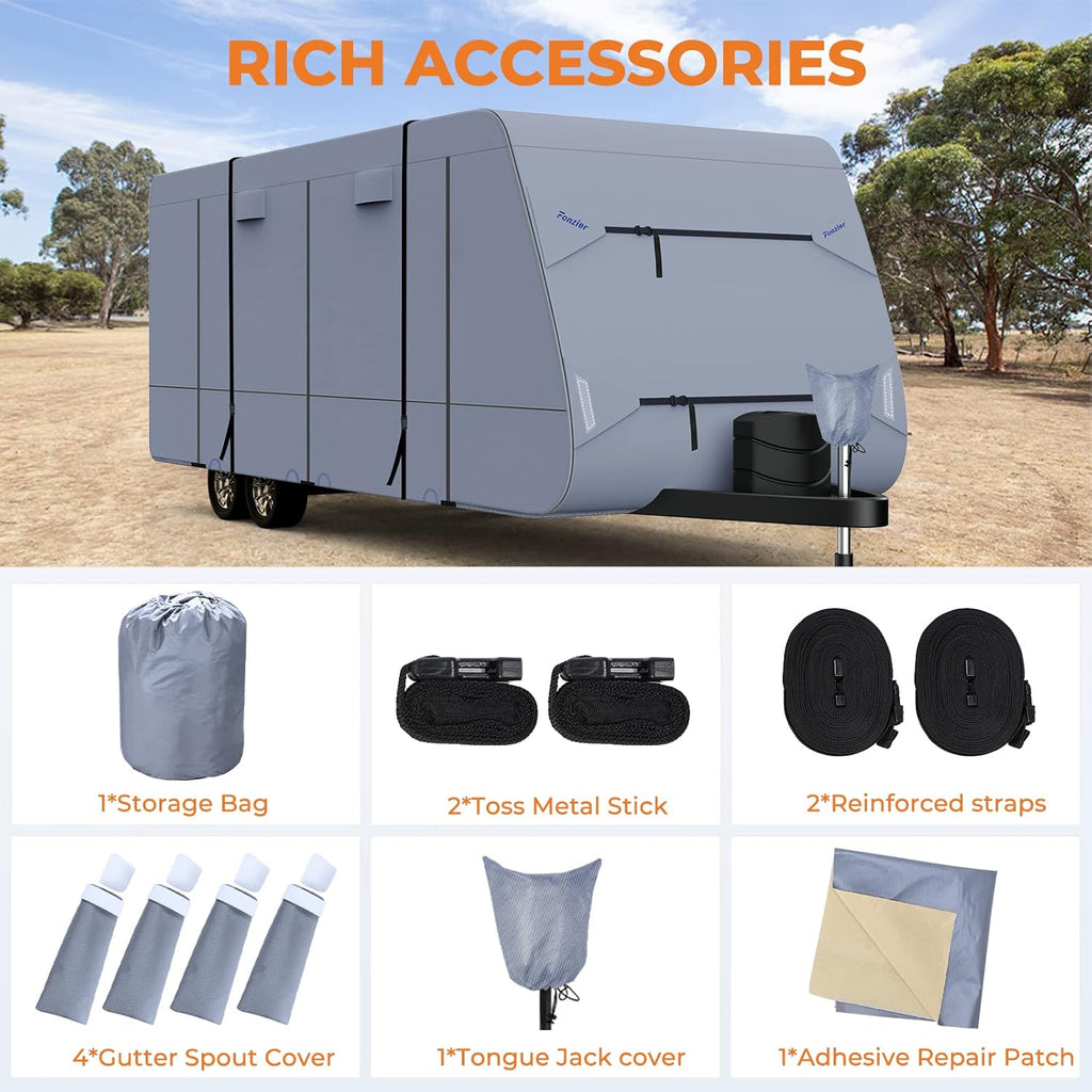 Waterproof 210D Travel Trailer RV Cover with 4 Gutter Spout Covers X40527