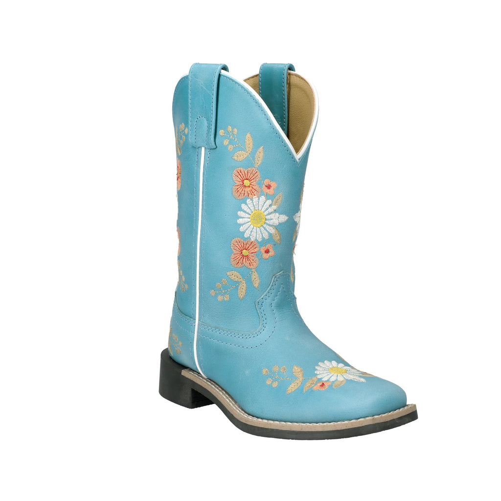 Turquoise Leather Western Boot with Embroidery P475