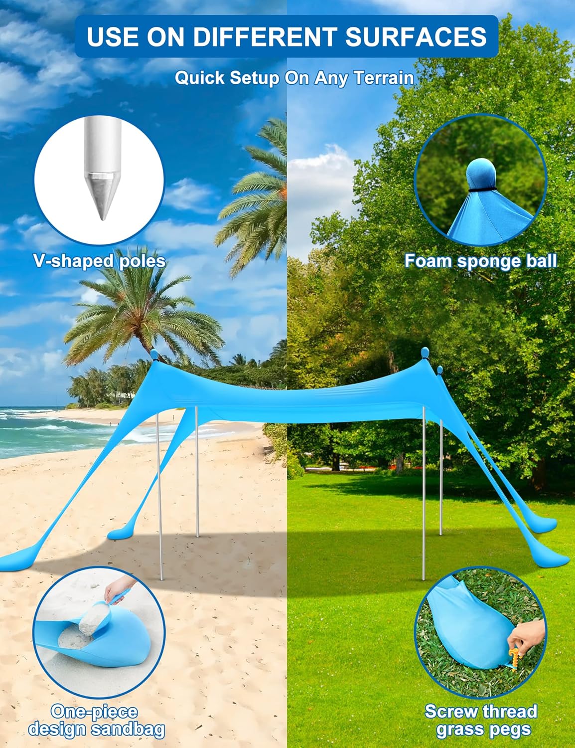 10×10FT Pop Up Beach Canopy Sun Shelter with 4 Aluminum Poles H1519