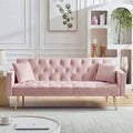 Pink Velvet Futon Sofa Bed with Two Pillows and Metal Legs L36056