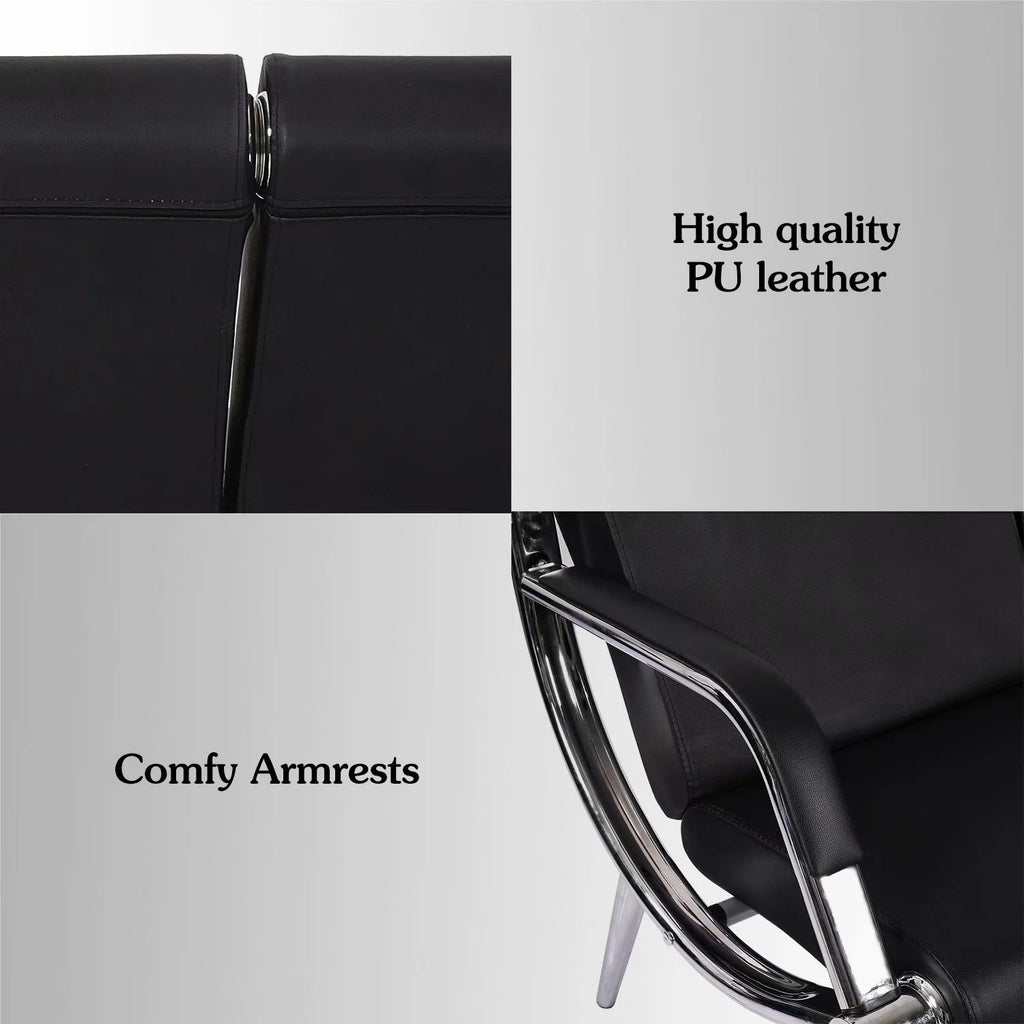 Black Steel Frame 3 Seats PU Leather Reception Bench R9605