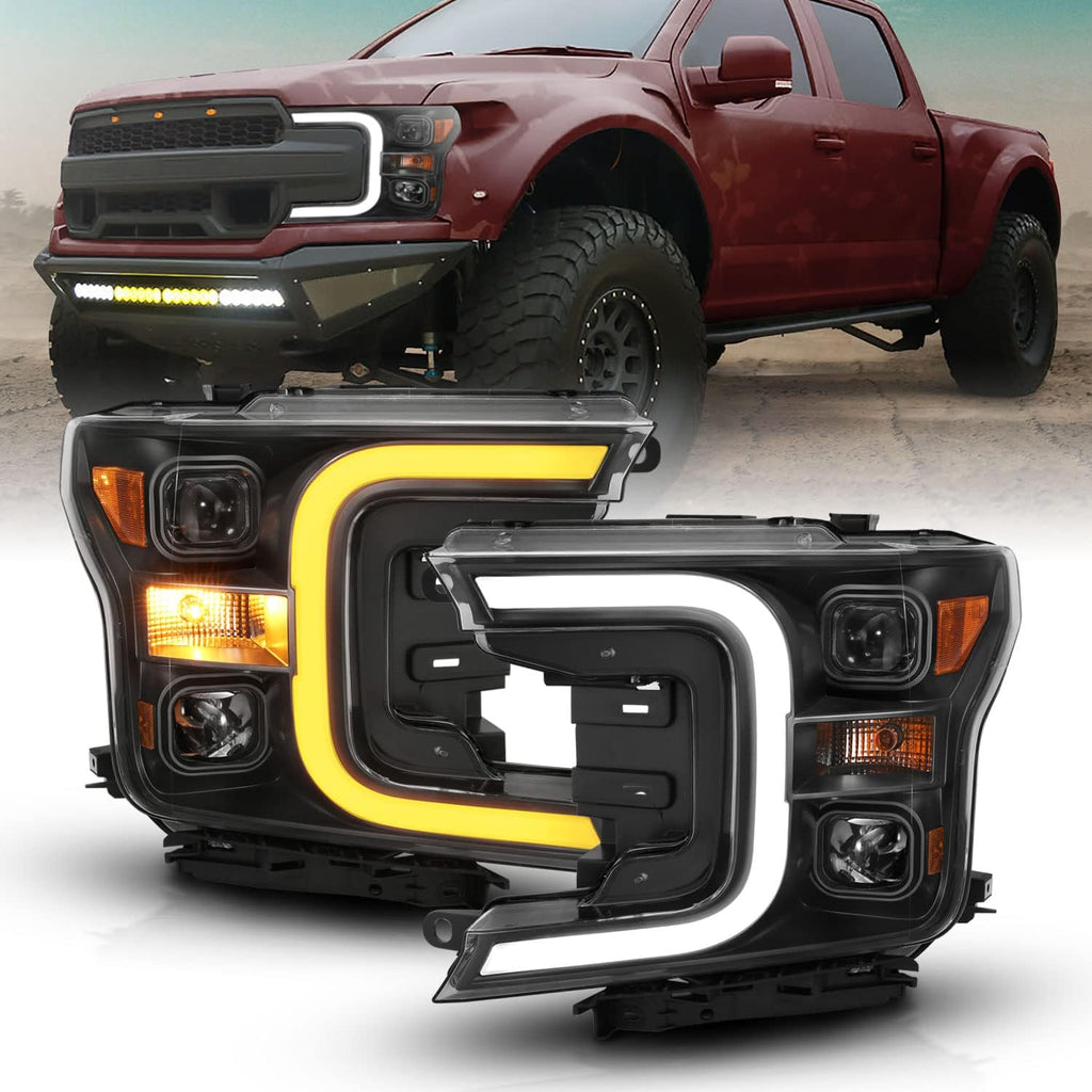 Black Quad Projector Headlights with LED Light Bar Assembly Set B508