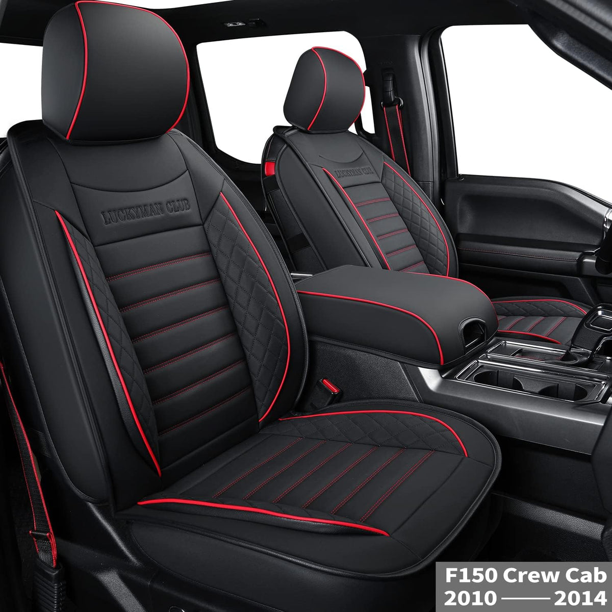 F150 Crew Cab Faux Leather Seat Covers (Black & Blue) P1784