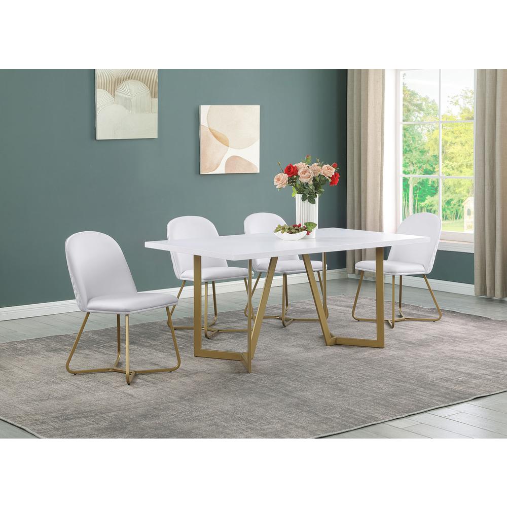 5pc White Wood Top Rectangle Dining Table with 4 White Faux Leather Chairs Y978