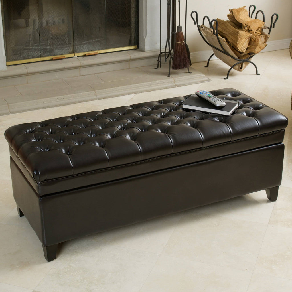 Ivory Leather Storage Ottoman N7704