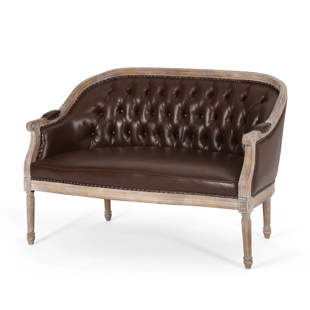 Dark Brown Faux Leather Tufted Loveseat A66240