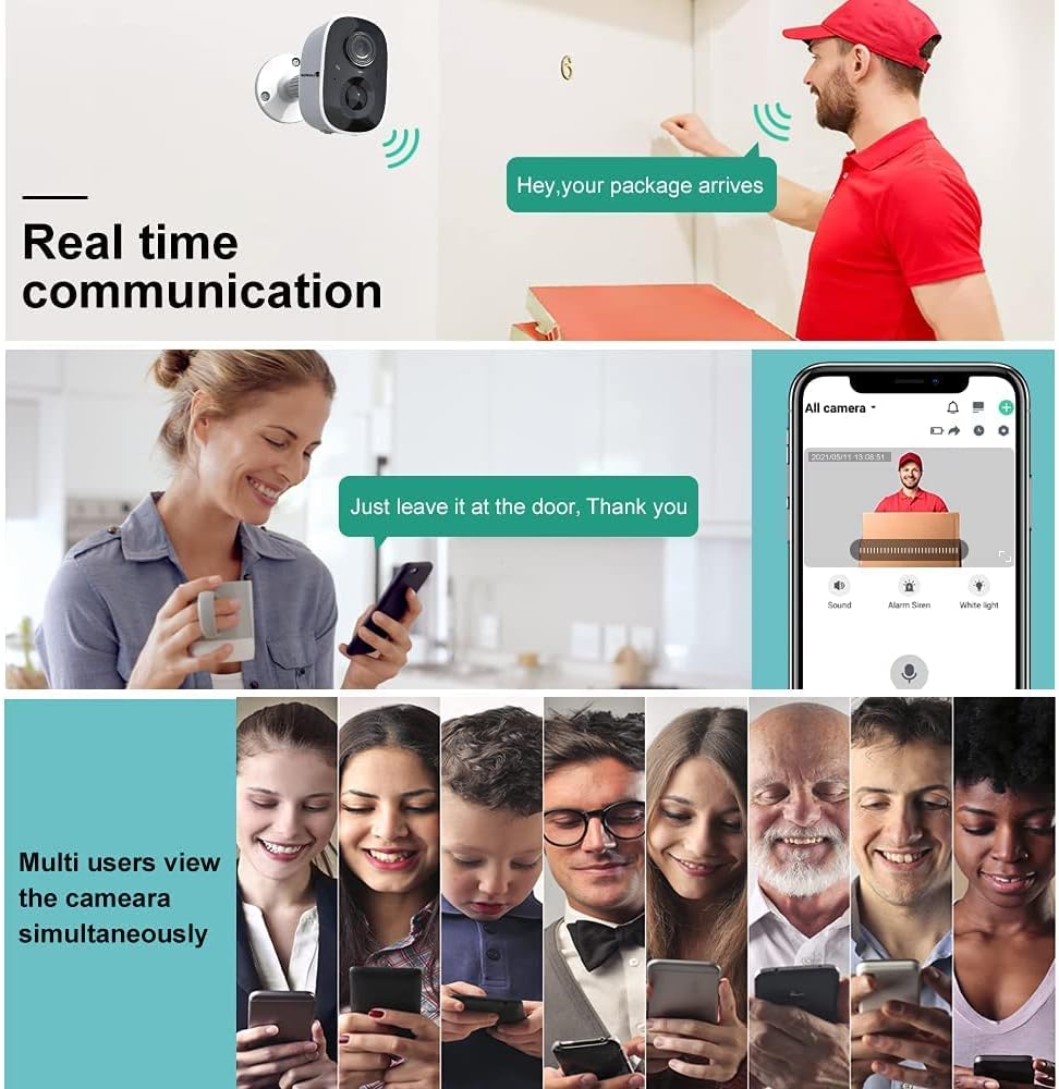 Wireless Outdoor Security Camera with Light Night Vision Rechargeable Battery AI Motion Detection E992947