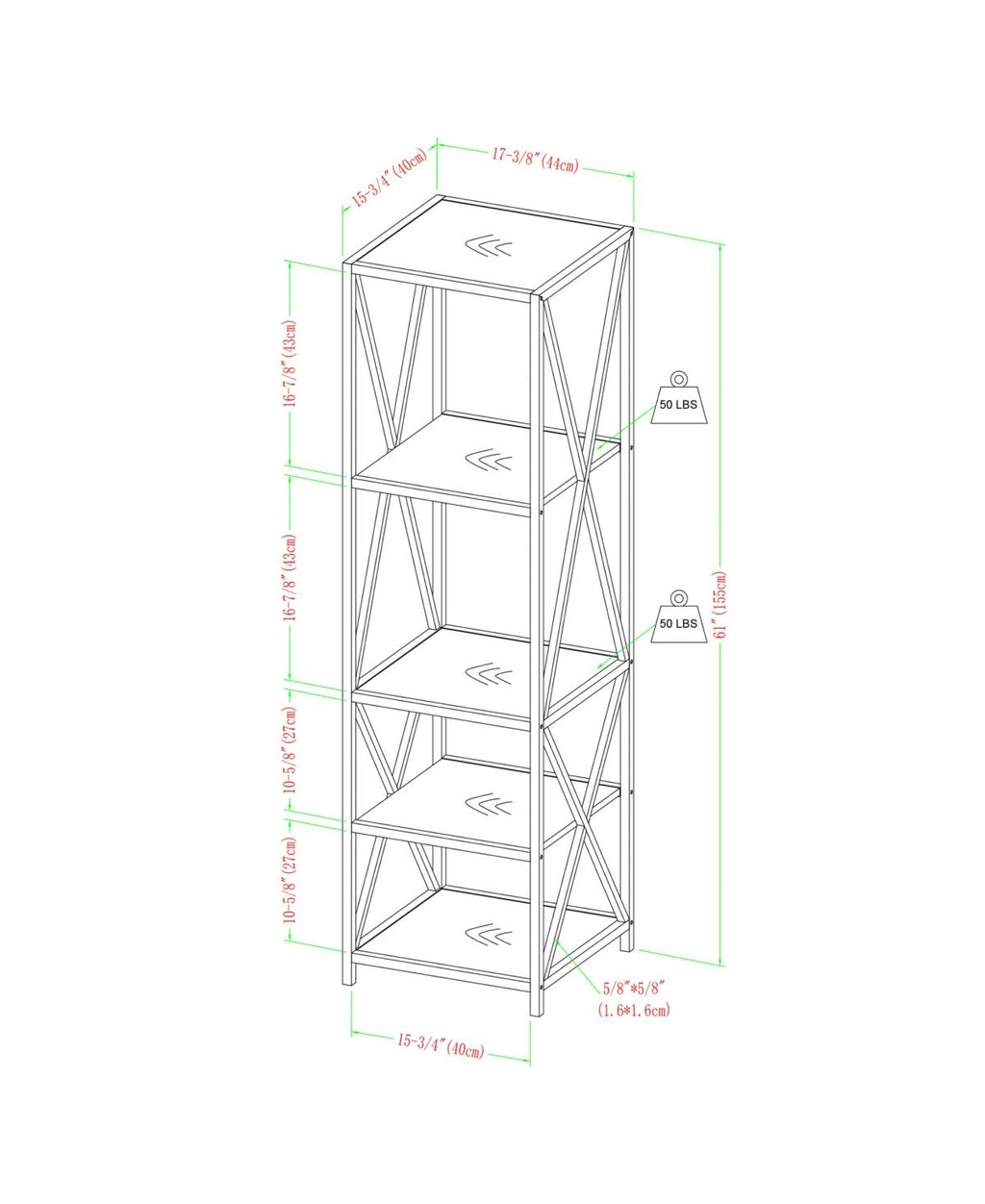 Brown Metal Wood Bookcase L2271