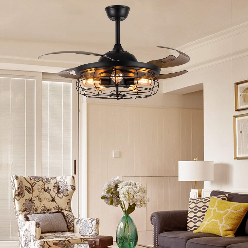 48 Reversible Industrial Ceiling Fan with Lights and Remote Black M822438