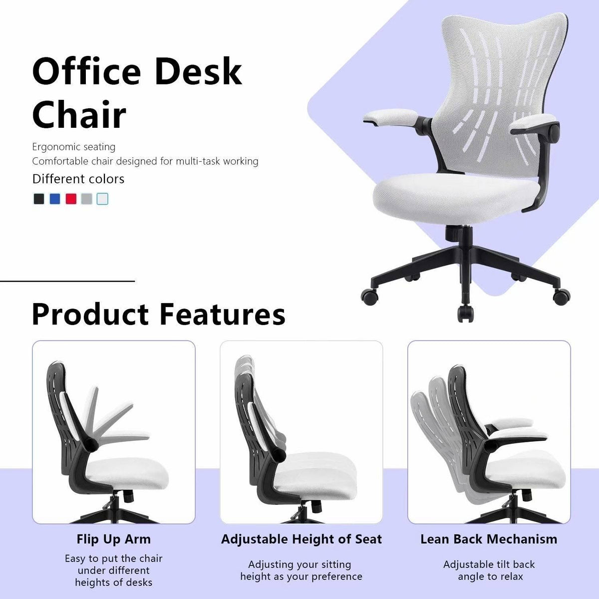 Blue Mid Back Mesh Swivel Task Chair with Flip Arms T882960