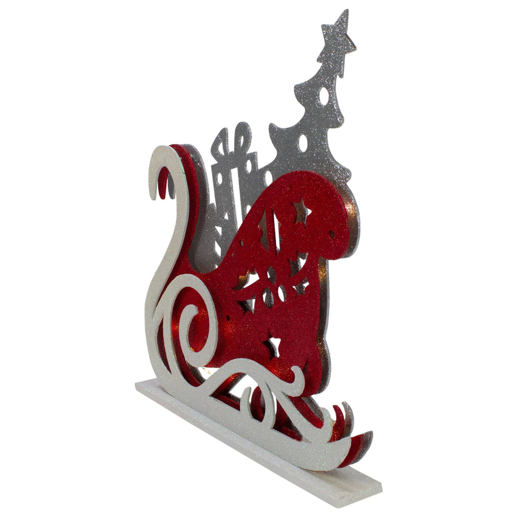 18x22 Pre-Lit Red and Silver LED Sleigh Tabletop Silhouette Decoration J942427