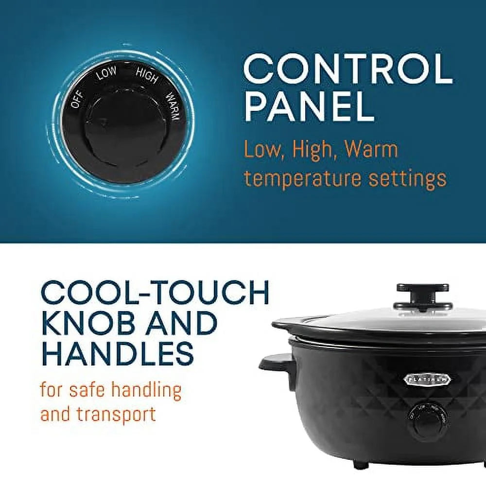 6 Quart Charcoal Black Slow Cooker with Tempered Glass Lid S4081
