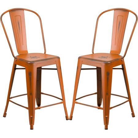 Distressed Orange Metal Counter Height Stool 4 Stools R82352
