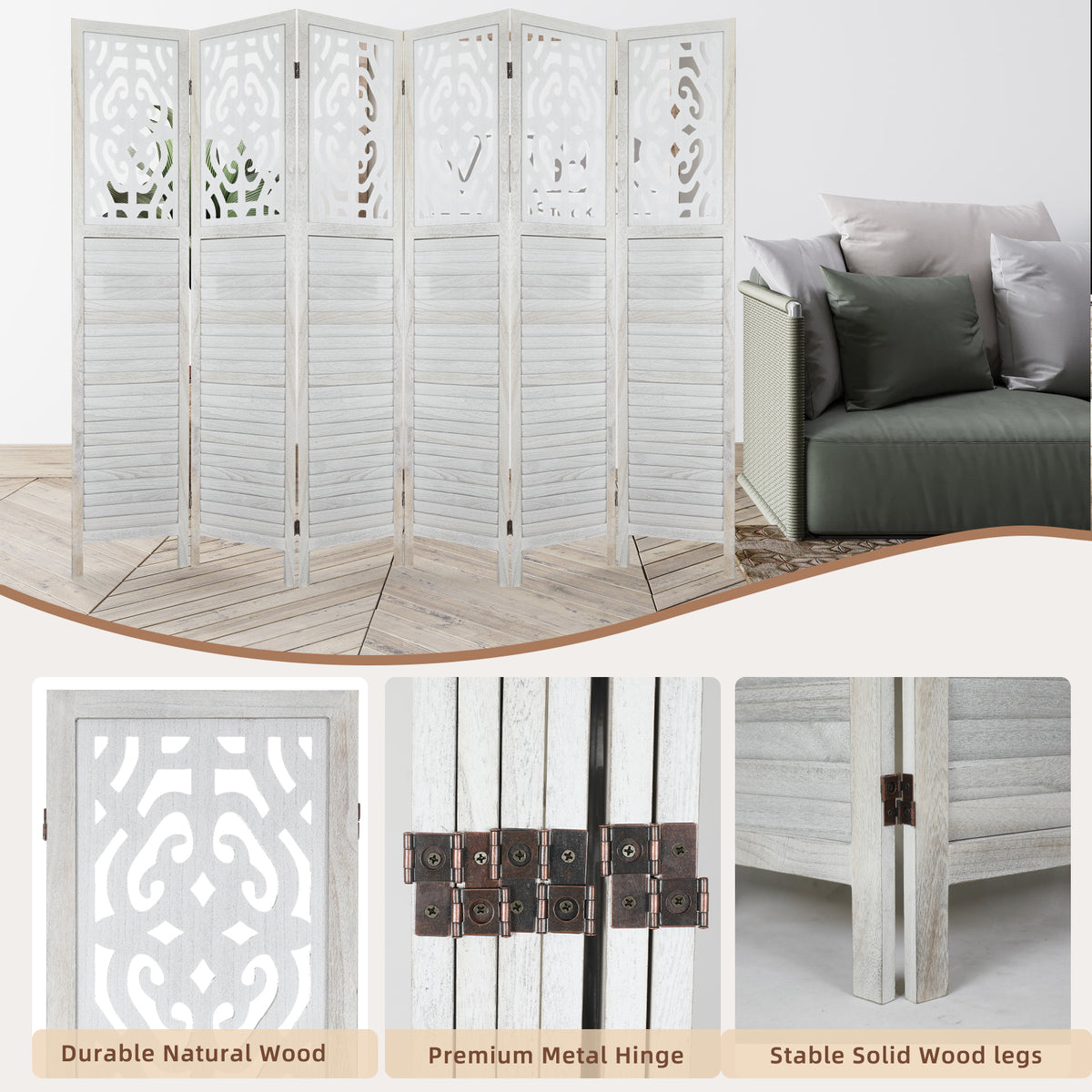 White 6 Panel Room Divider Y807