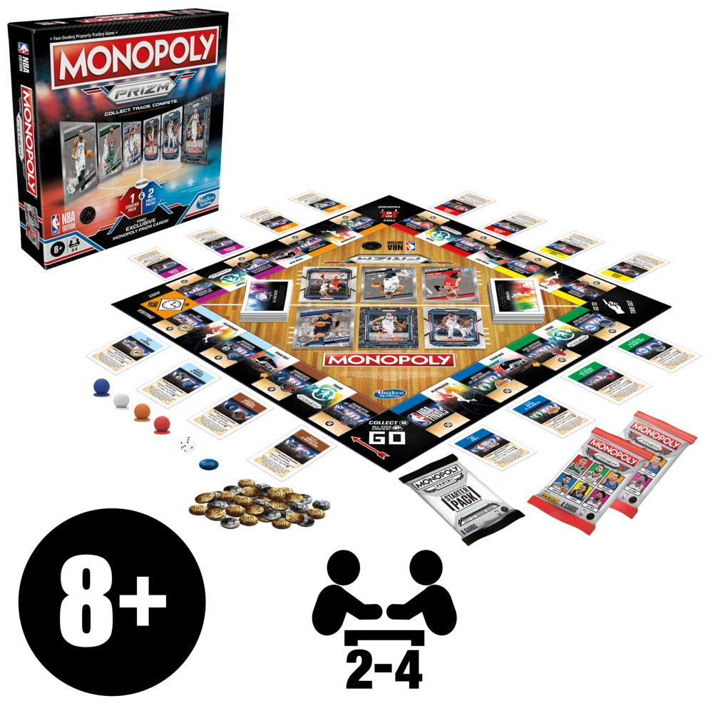 Monopoly Prizm NBA Edition Board Game with Panini NBA Trading Cards I646969