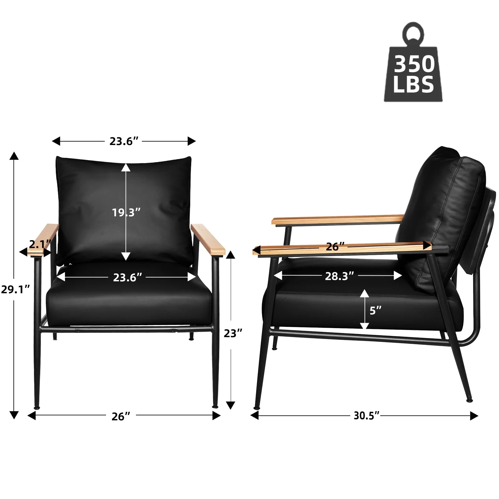 Black PU Leather Accent Chair with Metal Frame A4153