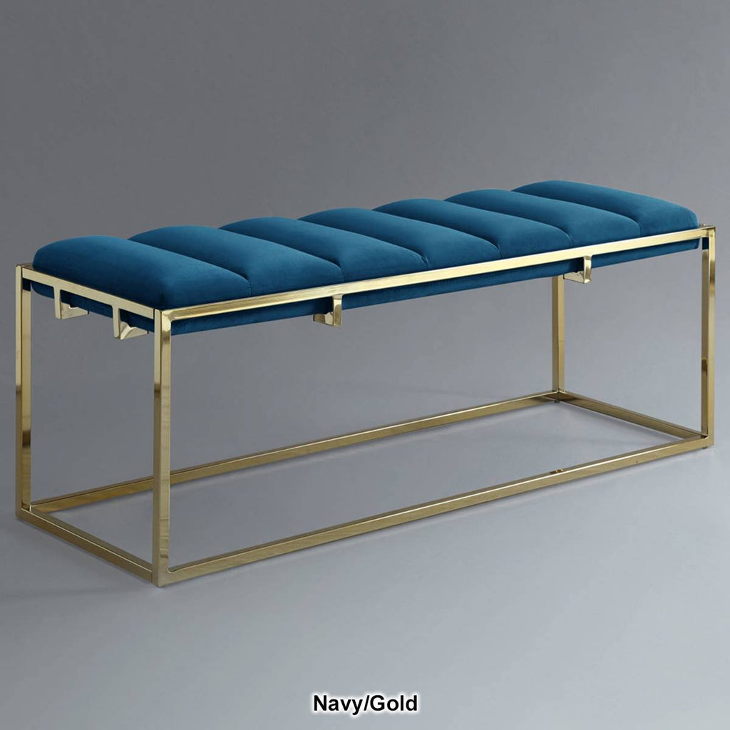 Channel Tufted Velvet Bench Metal Frame V7555