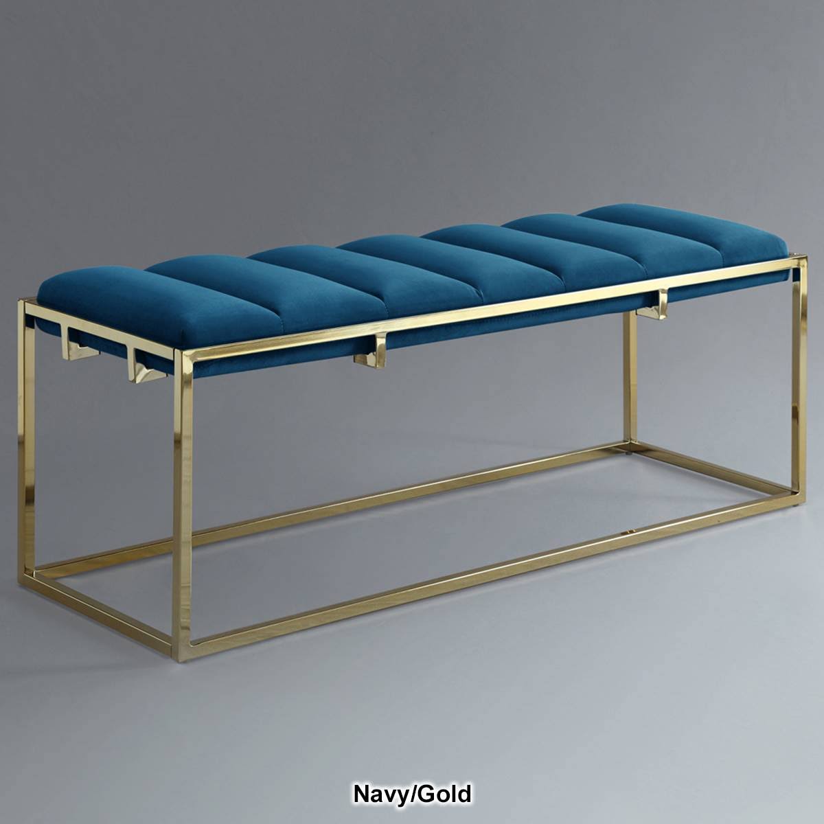 Channel Tufted Velvet Bench Metal Frame V7555