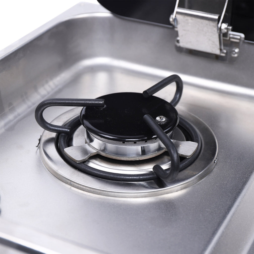 1 Burner Gas Stove Hob Sink Combo with Black Glass Lid Faucet D986