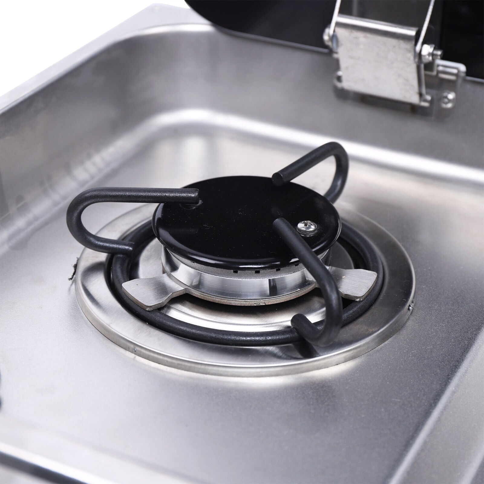 1 Burner Gas Stove Hob Sink Combo with Black Glass Lid Faucet D986