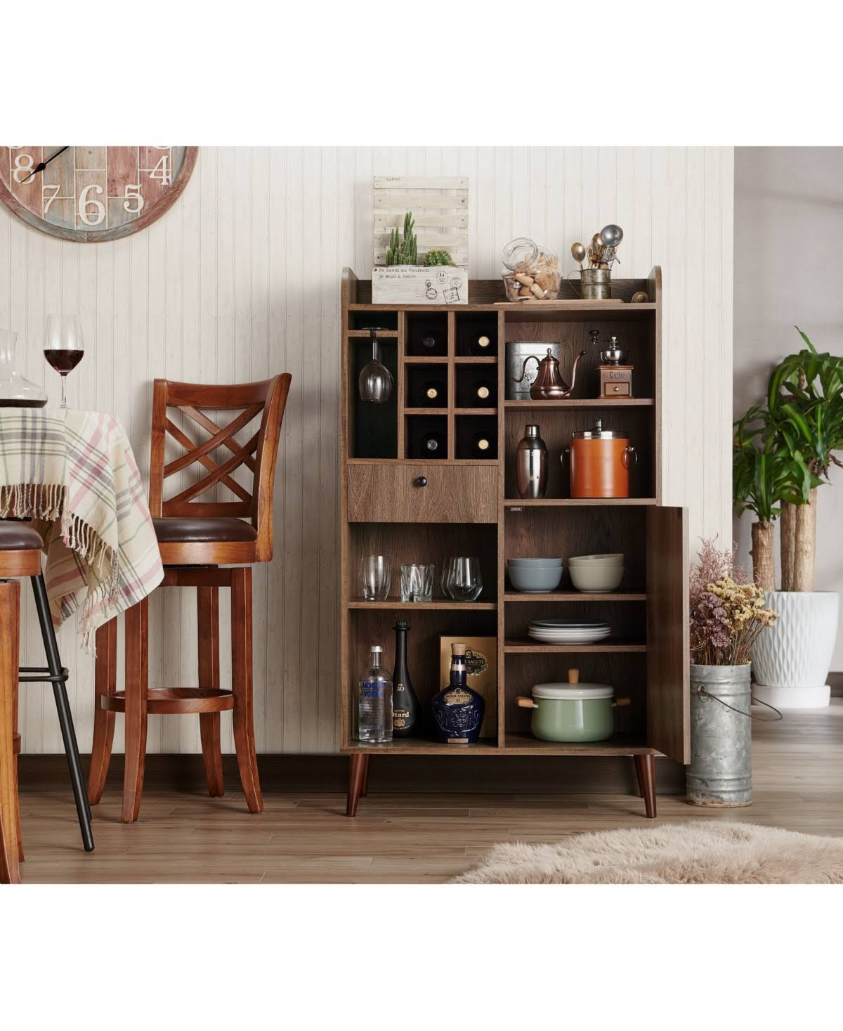 Distressed Walnut Wine Cabinet K32783