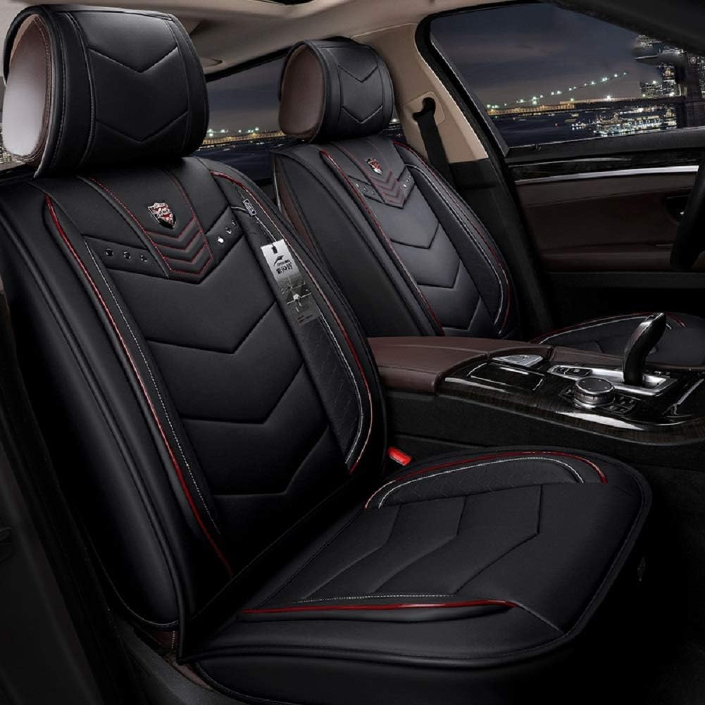 Black Leather Car Seat Covers 5 Seats Full Set X3194