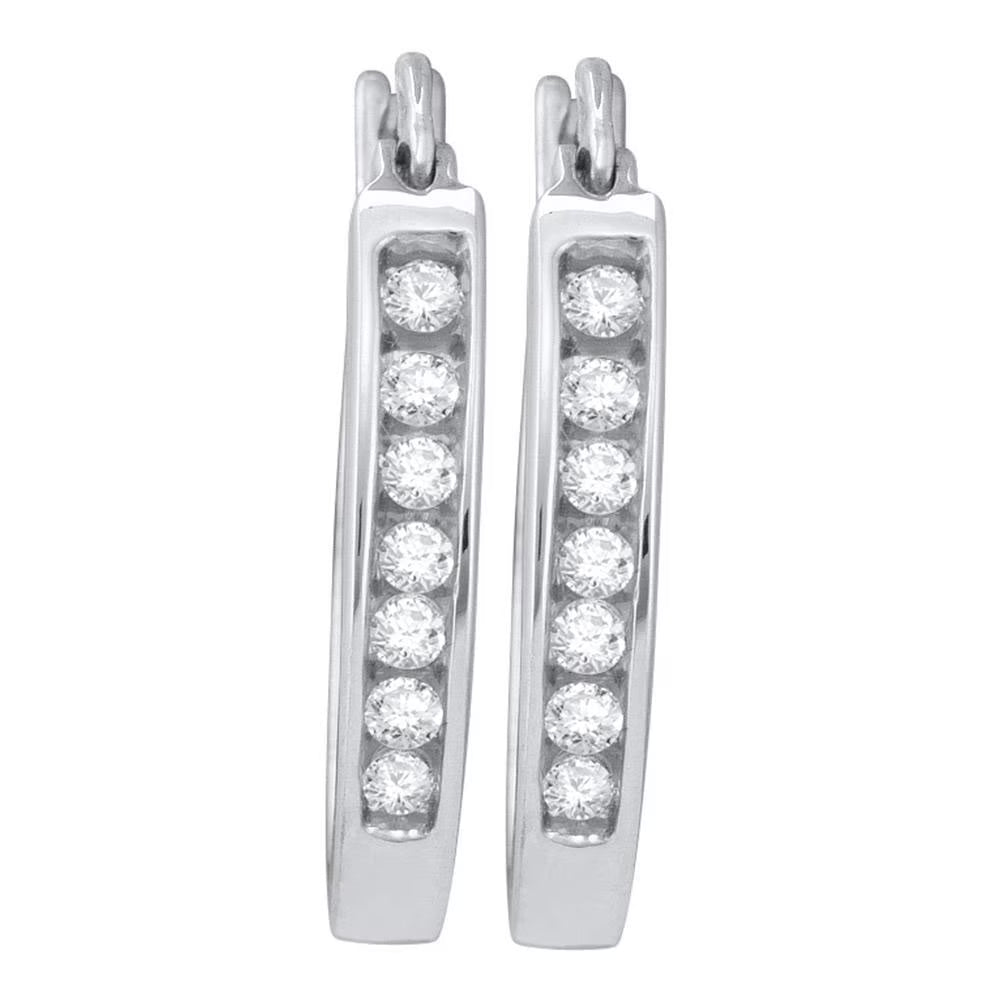 14kt White Gold Diamond Single Row Hoop Earrings 1/4 Cttw F34354