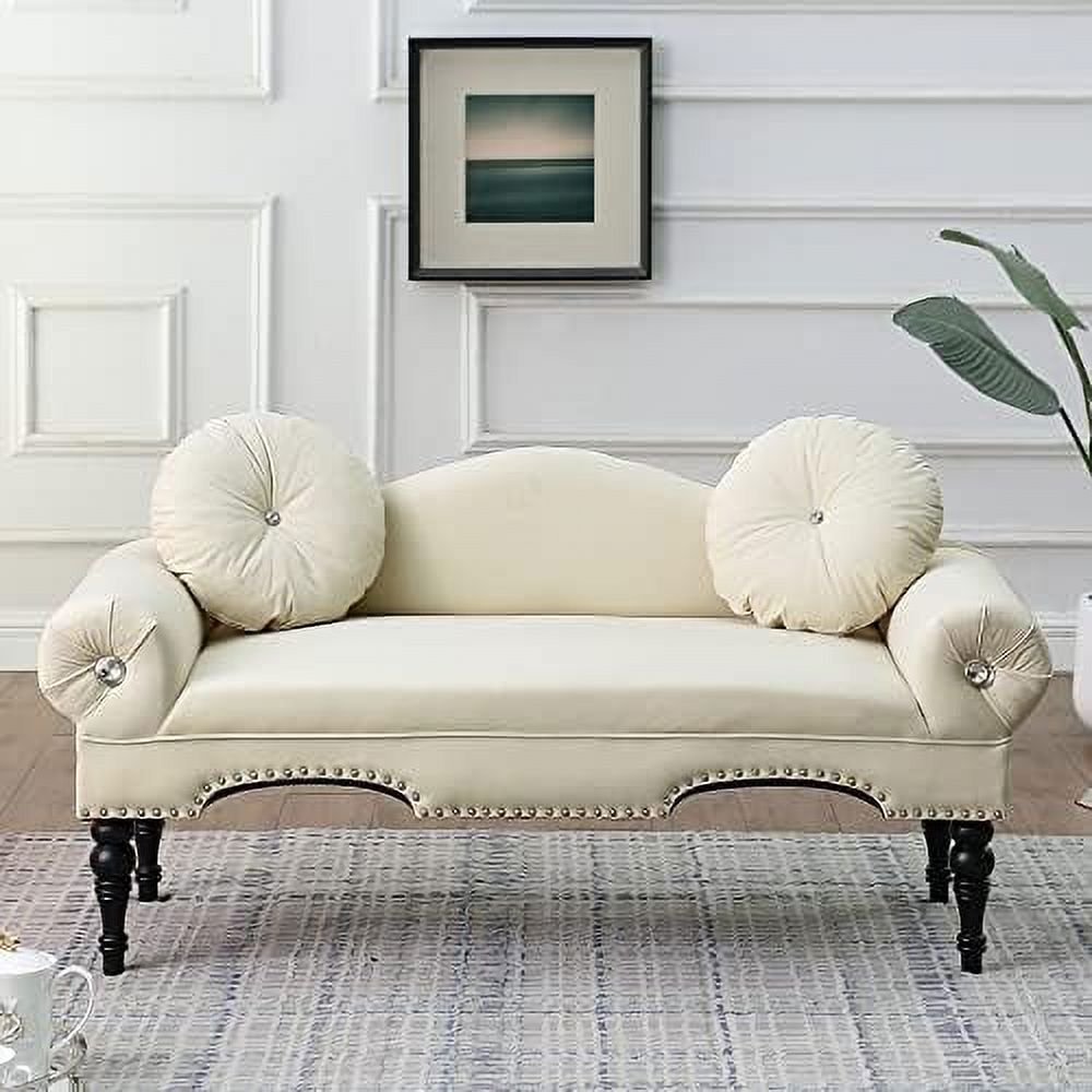 Rolled Arm Velvet Ottoman Bench with Back H769