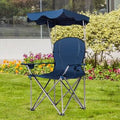 Blue Portable Folding Beach Canopy Chair with Cup Holders Y12989