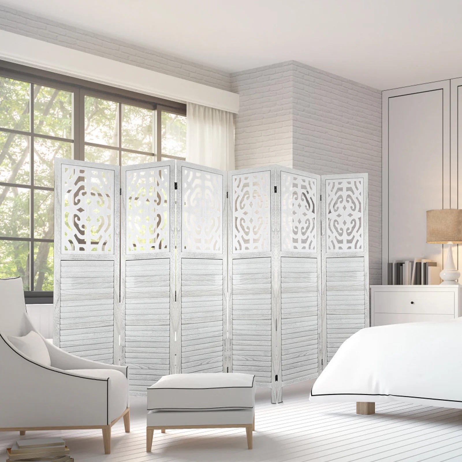 White 6 Panel Room Divider Y807