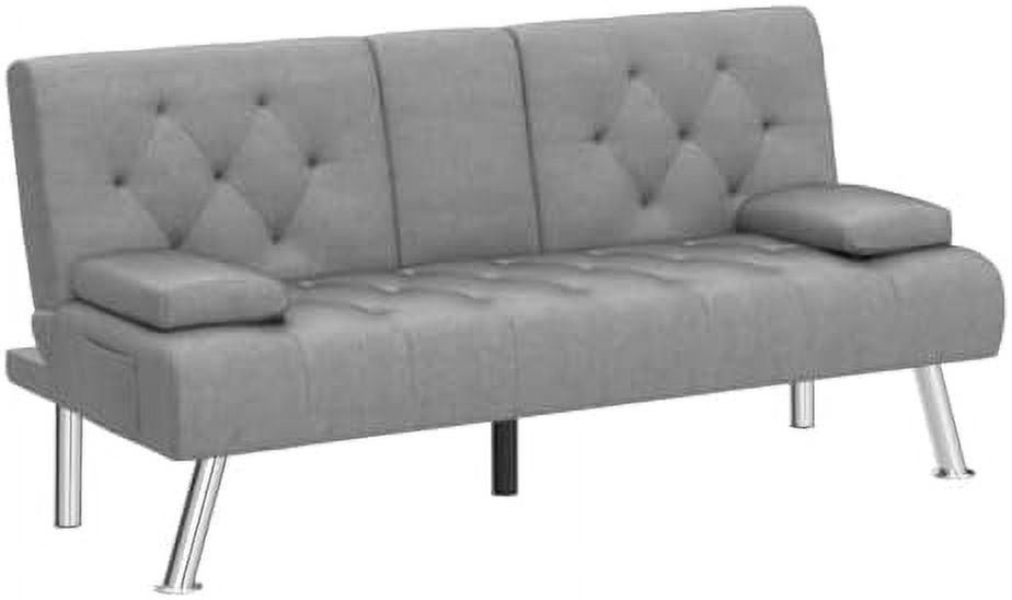 Dark Grey Upholstered Convertible Futon Sofa Bed with Removable Armrests L815535