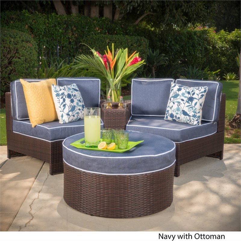 Navy Blue 4 Piece Outdoor Wicker Sectional Sofa Set X790