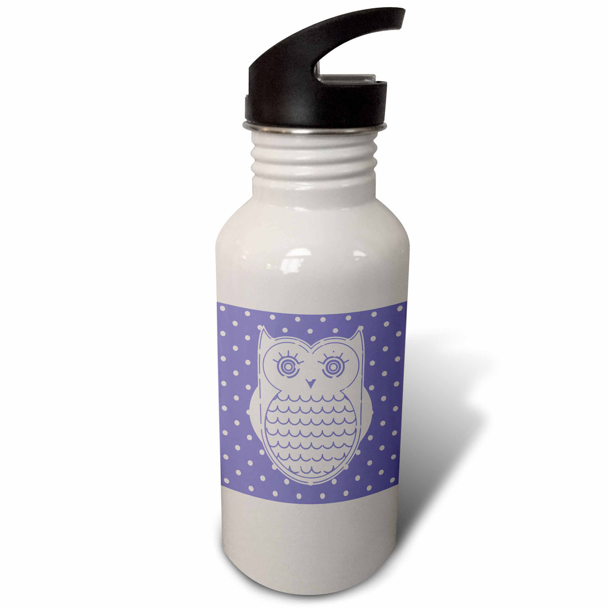 Purple Polka Dot Owl 21 oz Sports Water Bottle J2046