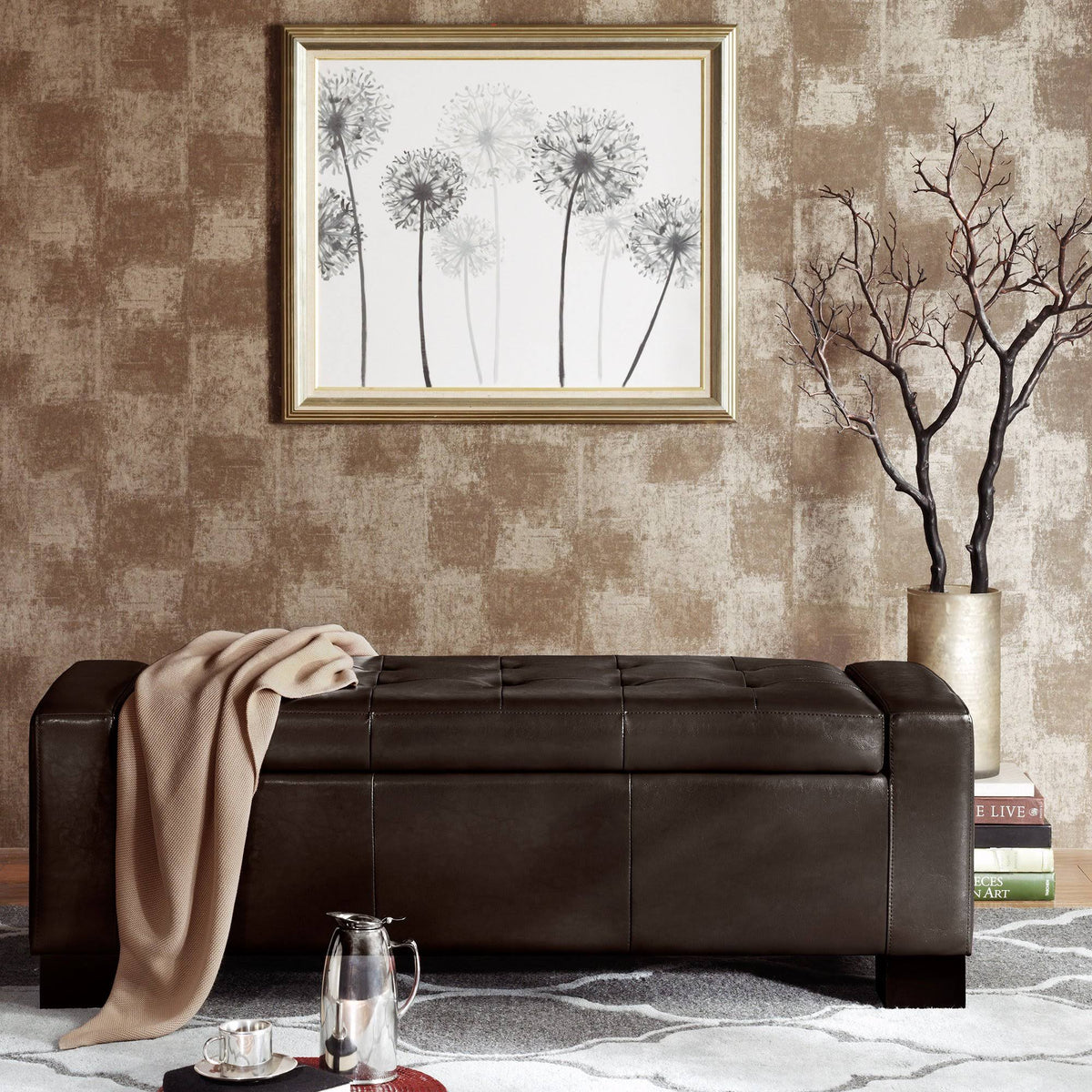 Brown Tufted Top Storage Bench I45777