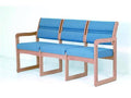 Blue Vinyl 3-Seat Guest Chairs with Light Oak Frame J342502