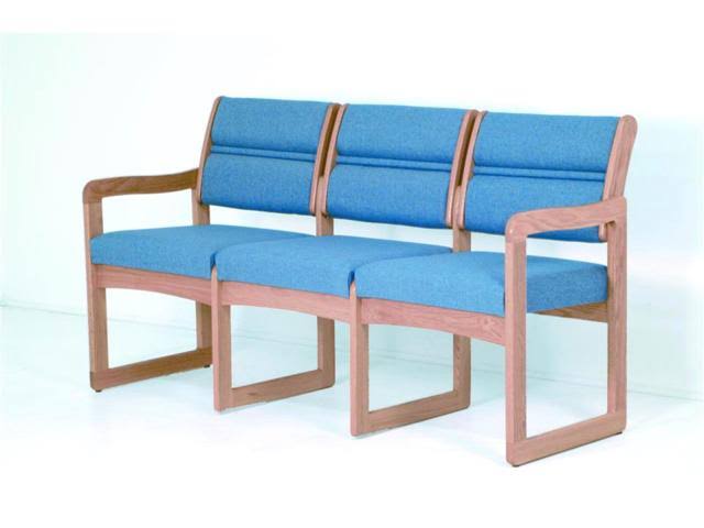 Blue Vinyl 3-Seat Guest Chairs with Light Oak Frame J342502