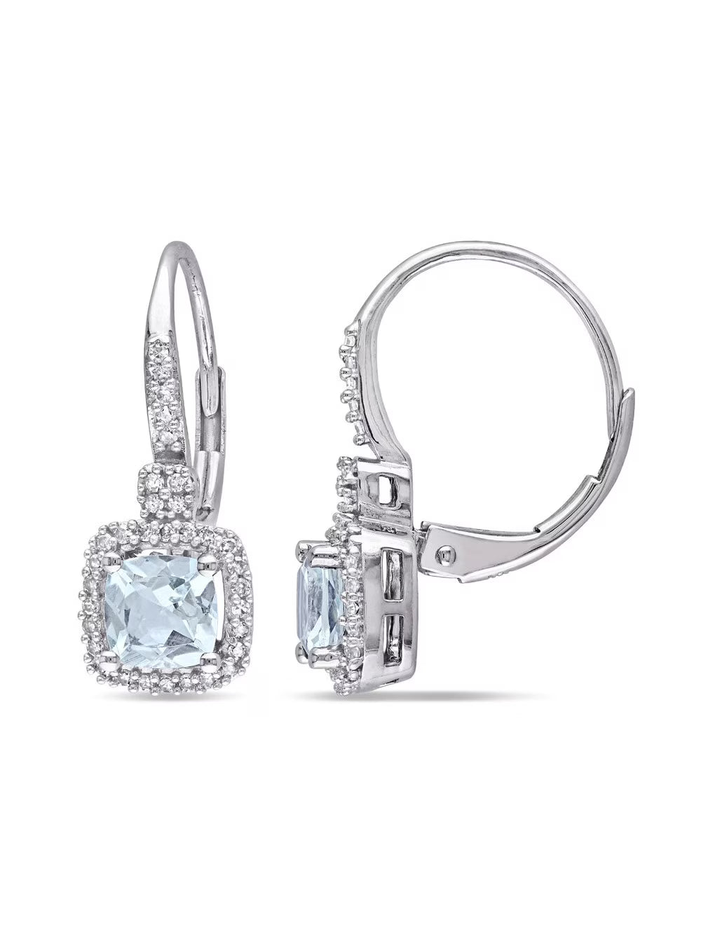 Cushion-Cut Aquamarine Dangle Earrings with Diamonds in 10K White Gold U341137