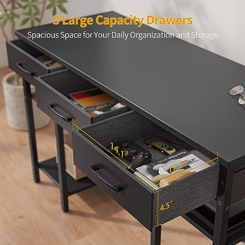 Black 47 Inch Computer Desk with 3 Drawers and Storage Shelves Y1800