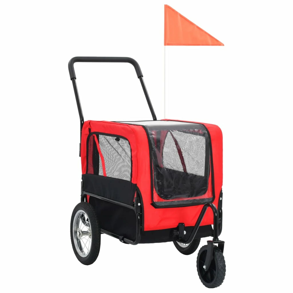 Red and Black Pet Bike Trailer and Jogging Stroller with Storage Bag N2471