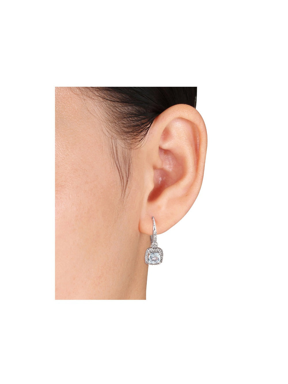 Cushion-Cut Aquamarine Dangle Earrings with Diamonds in 10K White Gold U341137