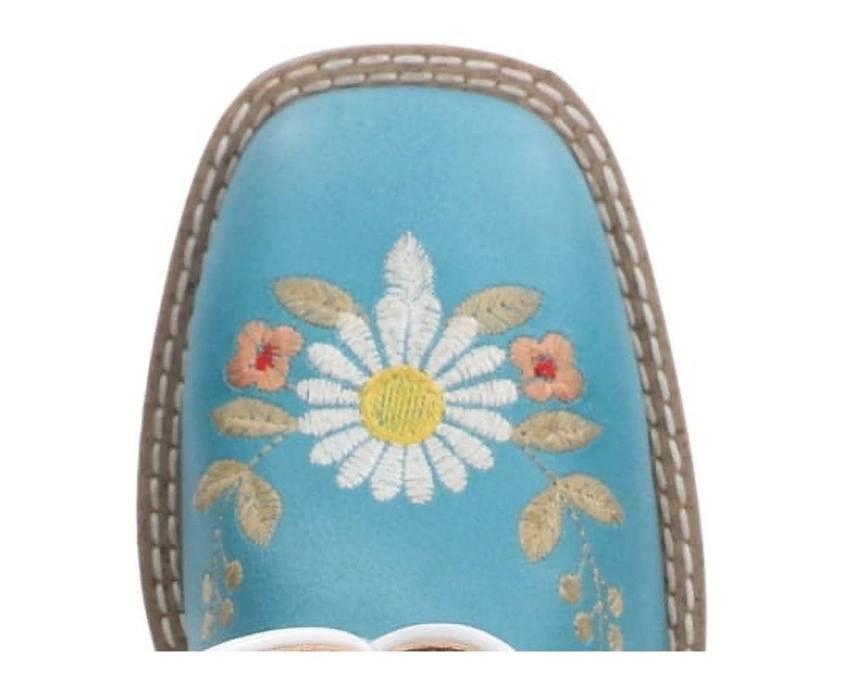 Turquoise Leather Western Boot with Embroidery P475