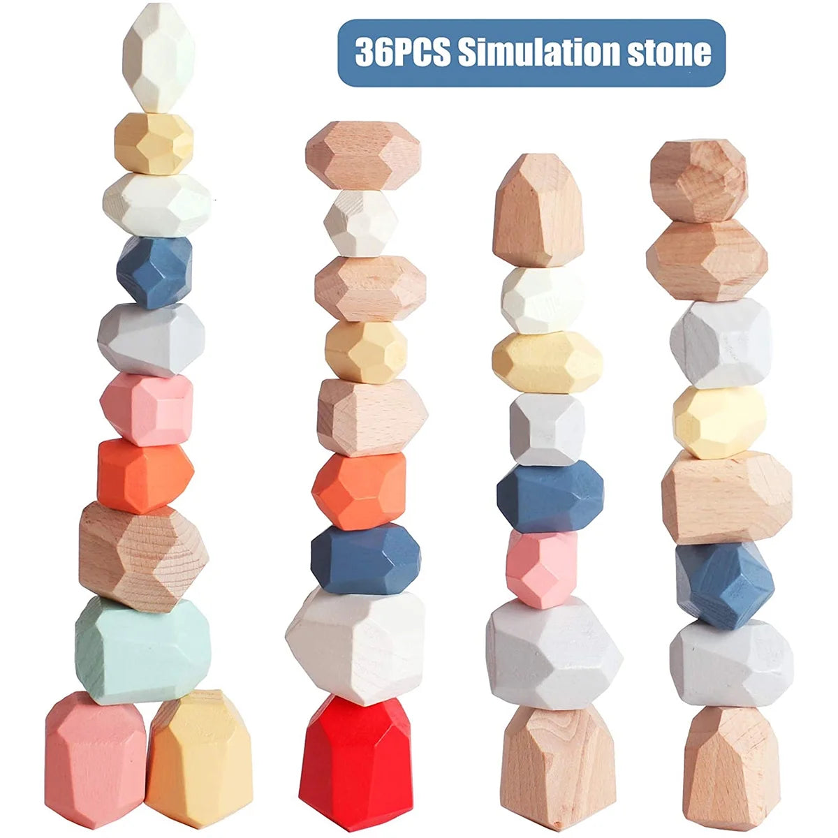 36Pcs Colorful Wooden Stacking Balancing Stone Building Blocks K1798