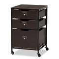 Espresso Wood and Black Metal Mobile File Cabinet 3-Drawer O2602