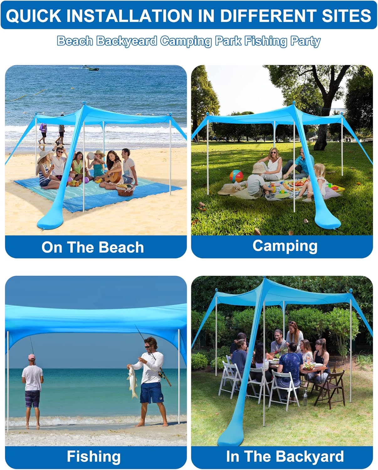 10×10FT Pop Up Beach Canopy Sun Shelter with 4 Aluminum Poles H1519