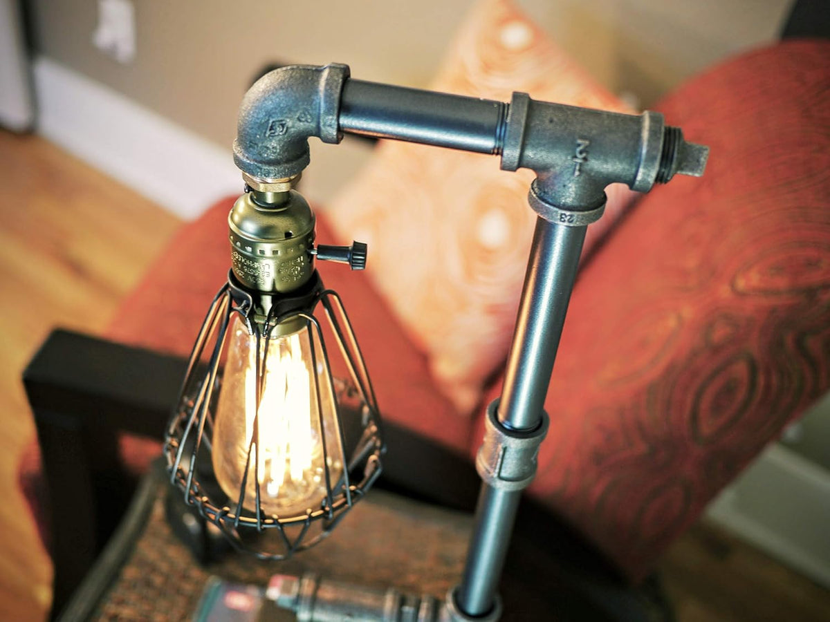 Pack of 2 Steampunk Table Lamp with Wood Base Iron Retro Lighting S5057