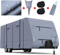 Waterproof 210D Travel Trailer RV Cover with 4 Gutter Spout Covers X40527
