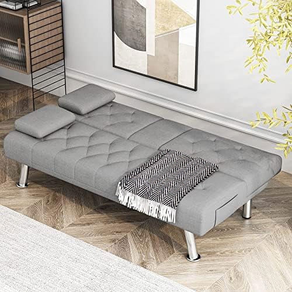 Dark Grey Upholstered Convertible Futon Sofa Bed with Removable Armrests L815535